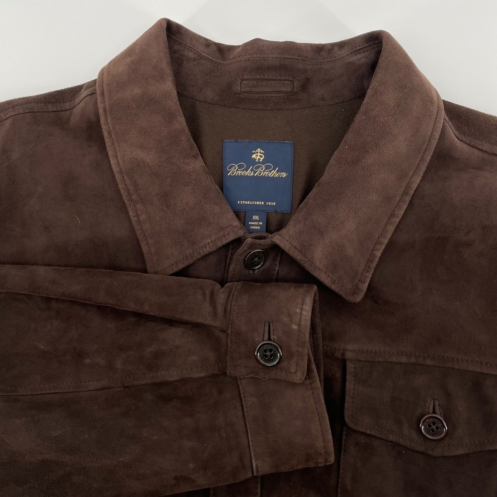 Brooks Brothers Men's XXL Brown Suede Leather Field Safari Jacket Button Front